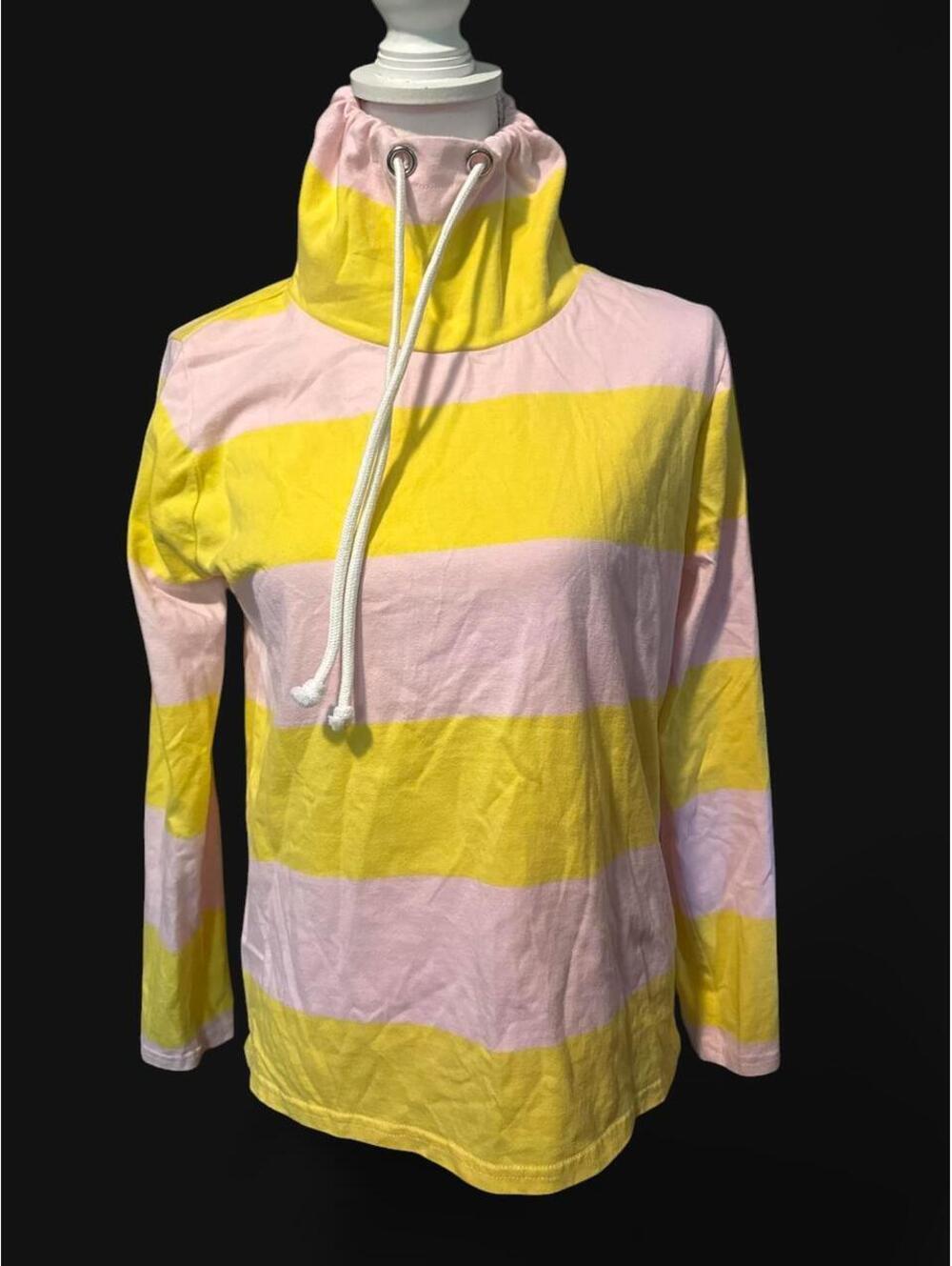 J.Crew Pink Yellow Funnel Neck Pullover Top XS 100% Cotton Drawstring AW631